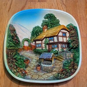 Vintage Legend Product 3D Chalkware English Cottage England 8” Square Wall Art